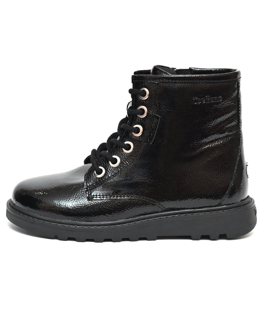 ABBY - Girls' Black Patent Leather Ankle Boots All Girls ToeZone Footwear