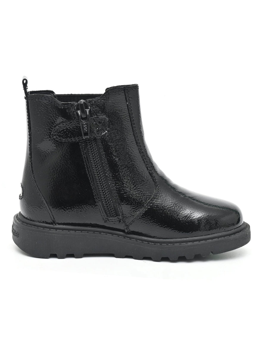 AMARA - Girls' Black Patent Leather Ankle Boots Boots All Girls ToeZone Footwear