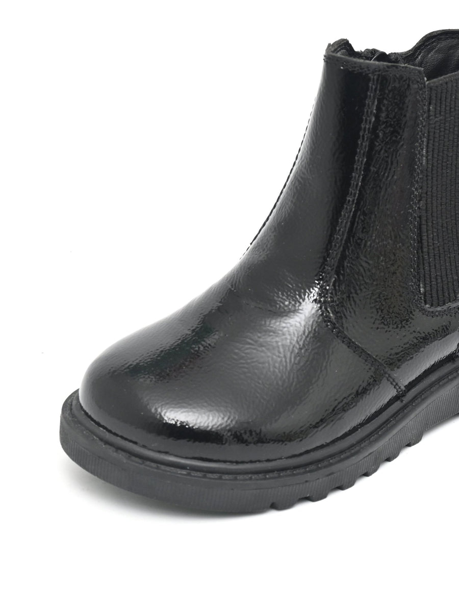 AMARA - Girls' Black Patent Leather Ankle Boots Boots All Girls ToeZone Footwear