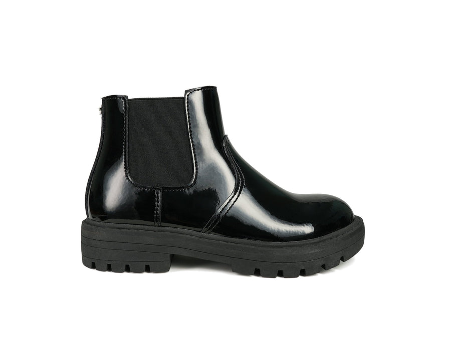 CARA - Girls' Black Patent Coated Leather Gusset Ankle Boots Boots All Girls ToeZone Footwear