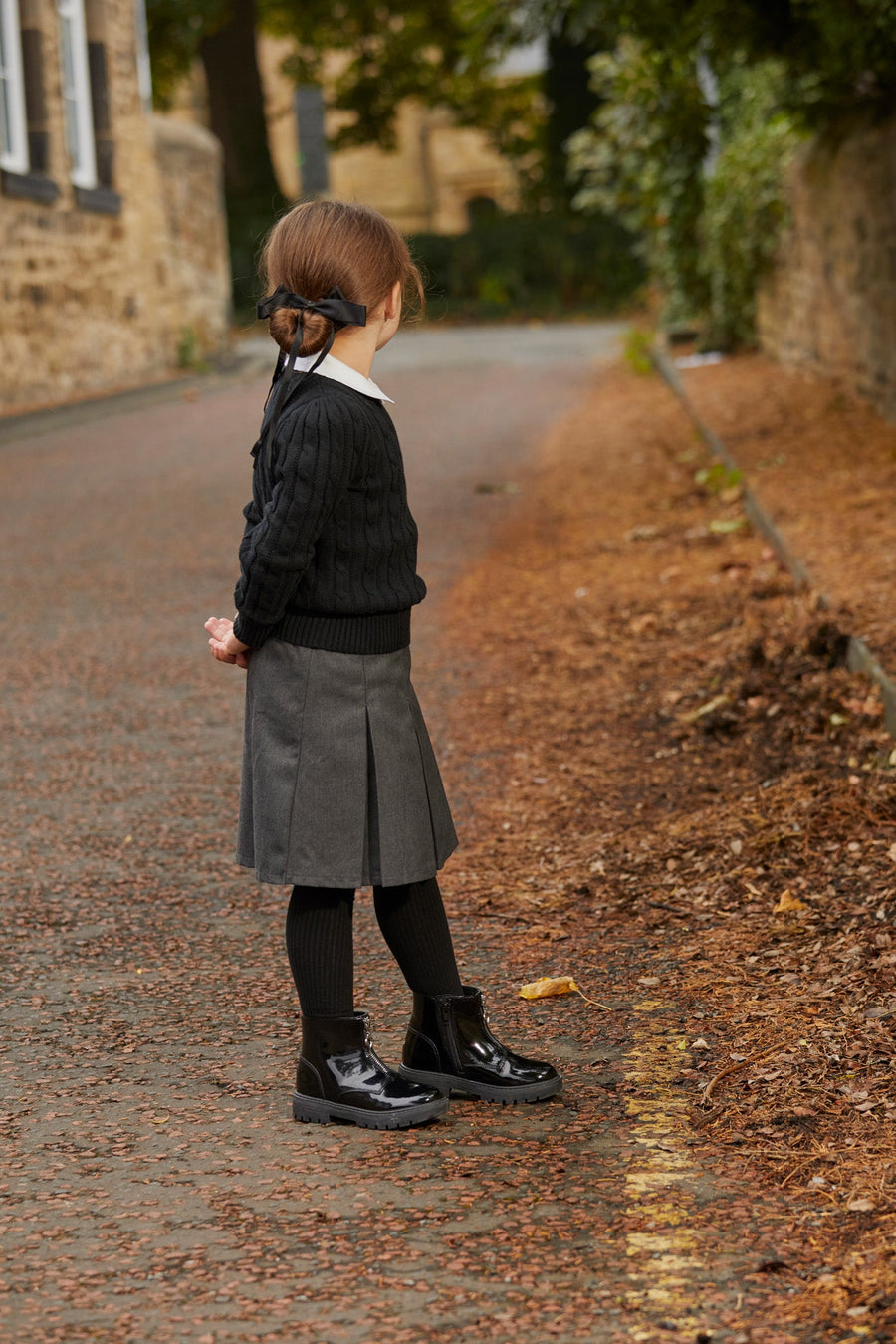 CARA - Girls' Black Patent Coated Leather Gusset Ankle Boots Boots All Girls ToeZone Footwear