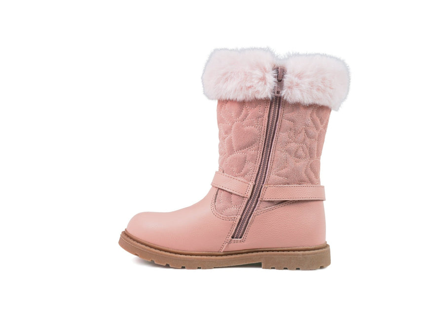 JO - Girls' Pink Leather & Suede Fur Boots Boots All Girls ToeZone Footwear