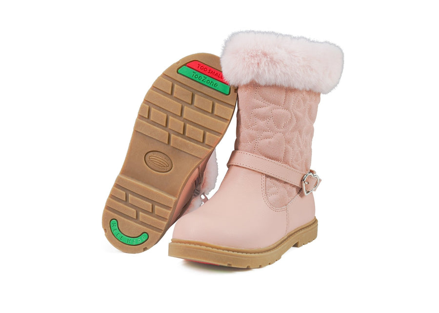 JO - Girls' Pink Leather & Suede Fur Boots Boots All Girls ToeZone Footwear