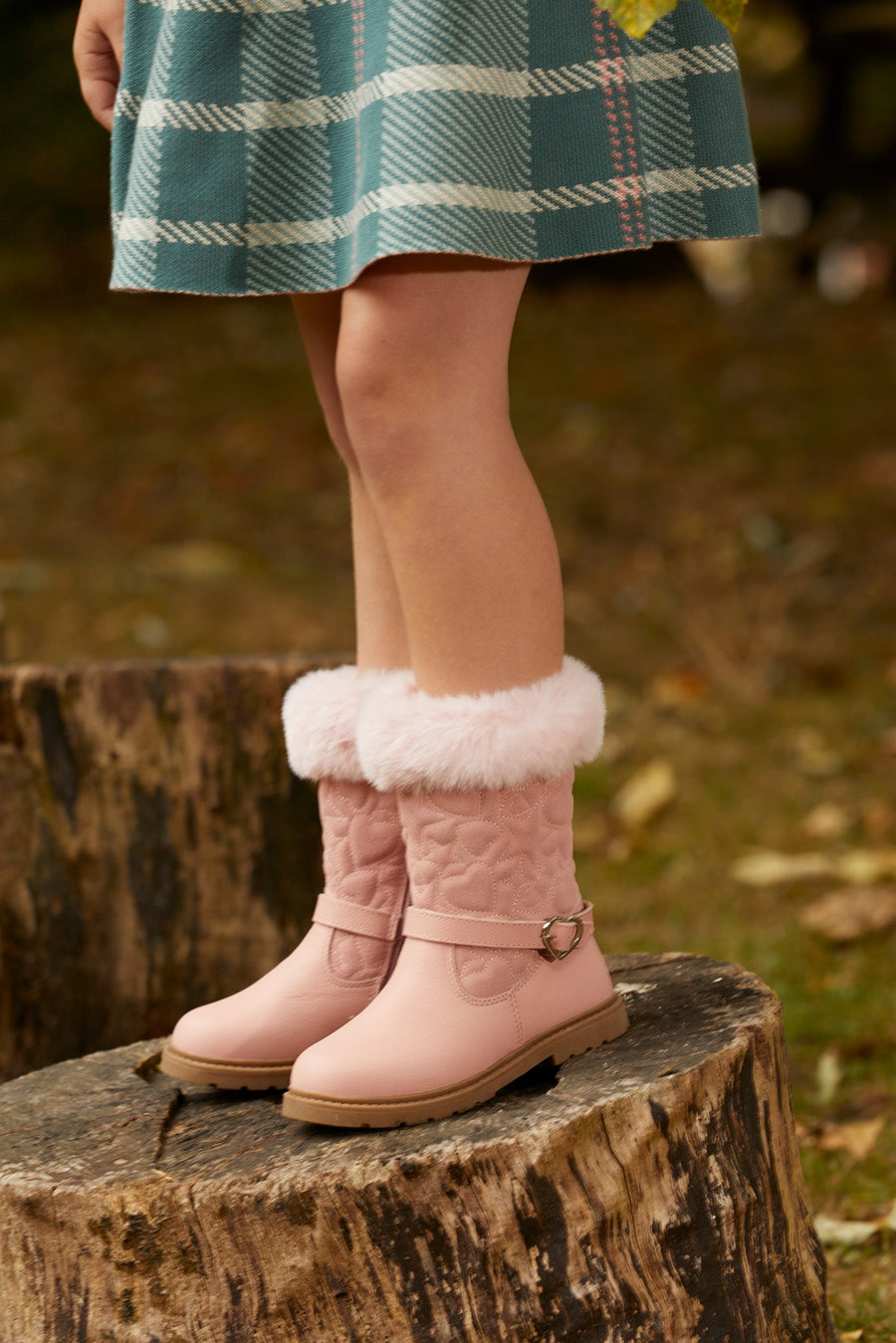 JO - Girls' Pink Leather & Suede Fur Boots Boots All Girls ToeZone Footwear