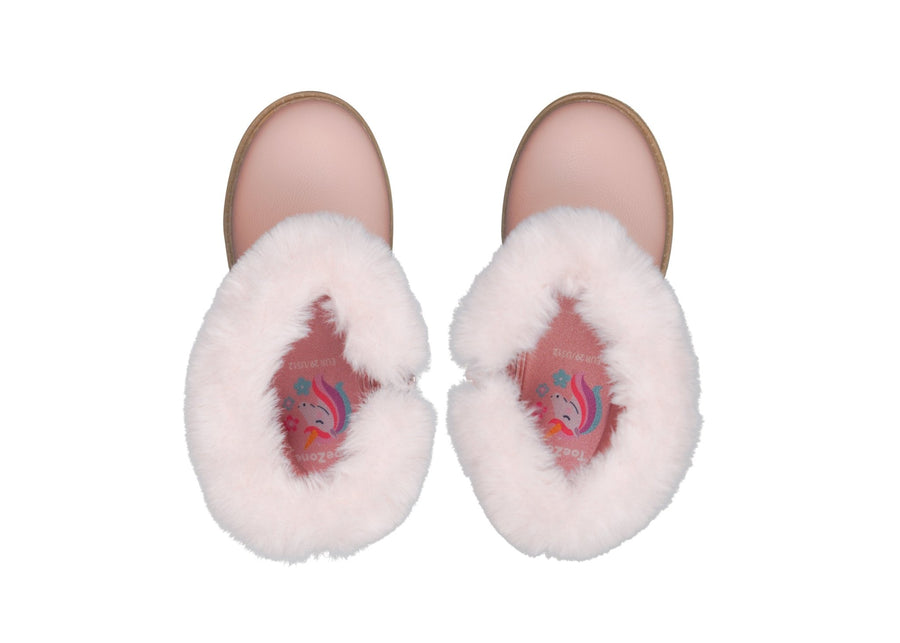 JO - Girls' Pink Leather & Suede Fur Boots Boots All Girls ToeZone Footwear