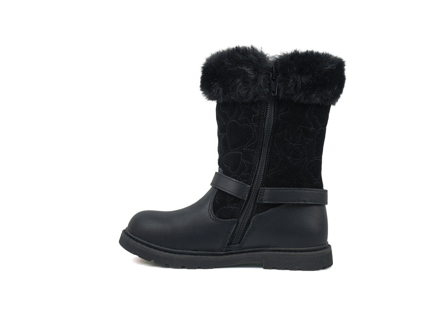 LUMI Girls Black Leather Suede Fur Boots Infant 8 ToeZone Footwear