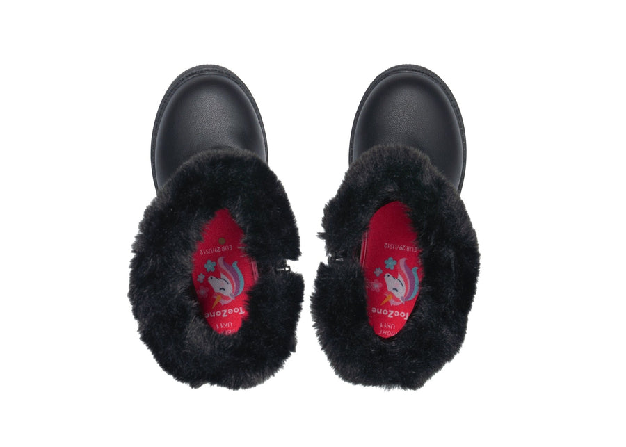 LUMI - Girls' Black Leather & Suede Fur Boots All Girls ToeZone Footwear