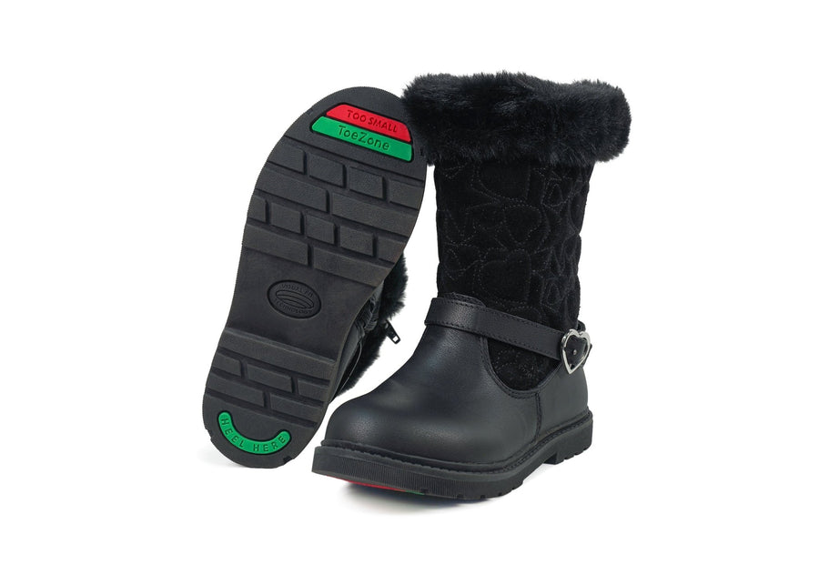 LUMI - Girls' Black Leather & Suede Fur Boots All Girls ToeZone Footwear