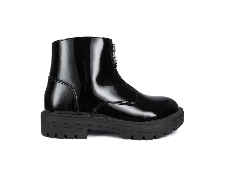 LYDIA - Girls' Black Patent Coated Leather Zip Ankle Boots Boots All Girls ToeZone Footwear