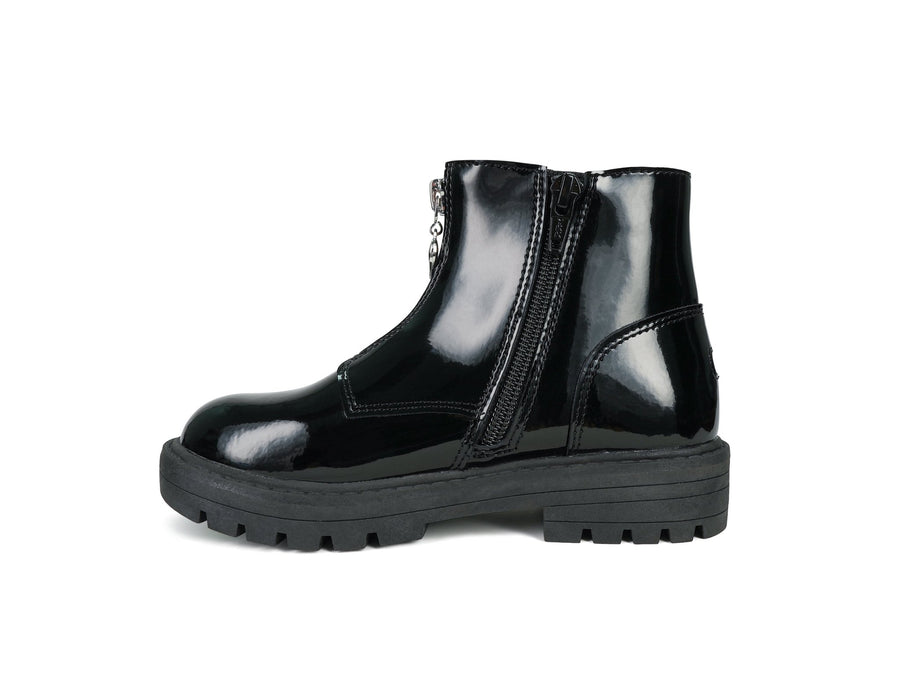 LYDIA - Girls' Black Patent Coated Leather Zip Ankle Boots Boots All Girls ToeZone Footwear