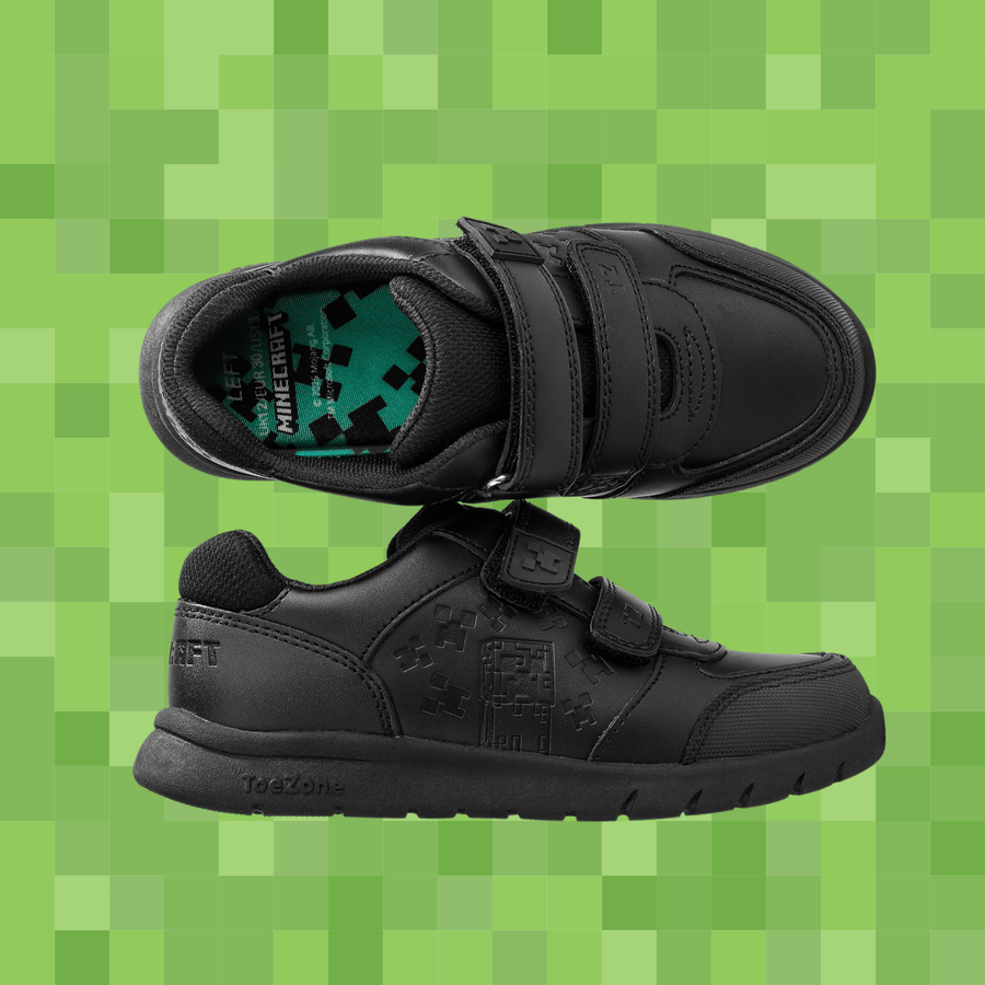 MINECRAFT - Boys Minecraft Character Memory Foam Double Rip - Tape School Shoes Boys School Shoes ToeZone Footwear