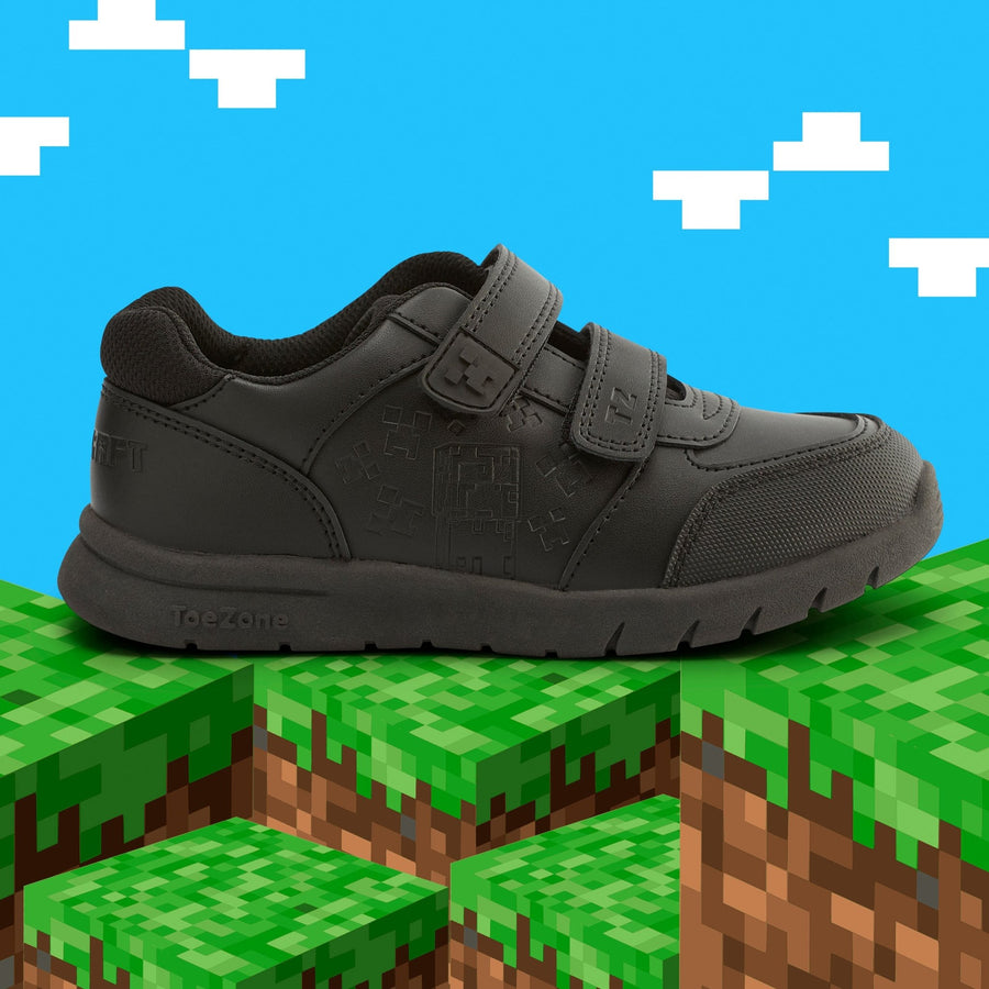 MINECRAFT - Boys Minecraft Character Memory Foam Double Rip - Tape School Shoes Boys School Shoes ToeZone Footwear